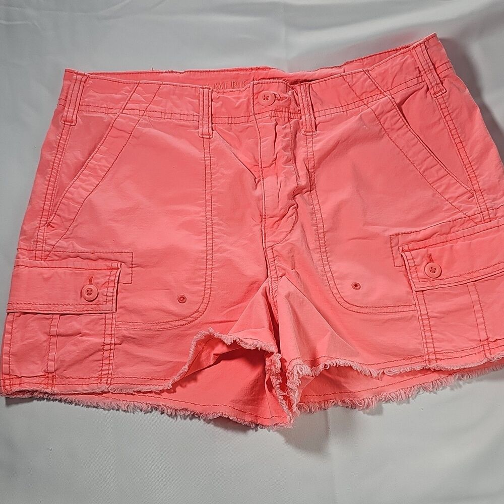 American Eagle Cargo Shorts Neon Pink Stretch Raw Hem Women's Size 8